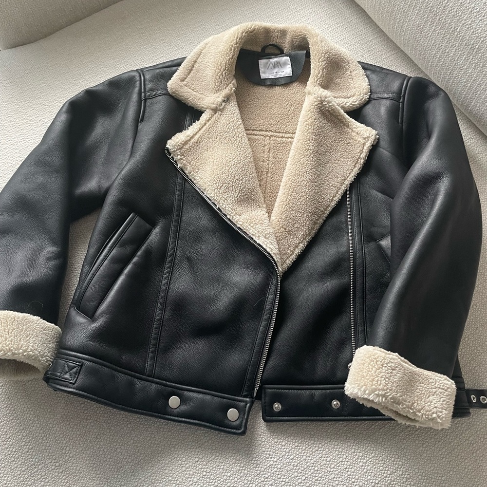 Zara kids 13-14 year old Moto Shearling Jacket